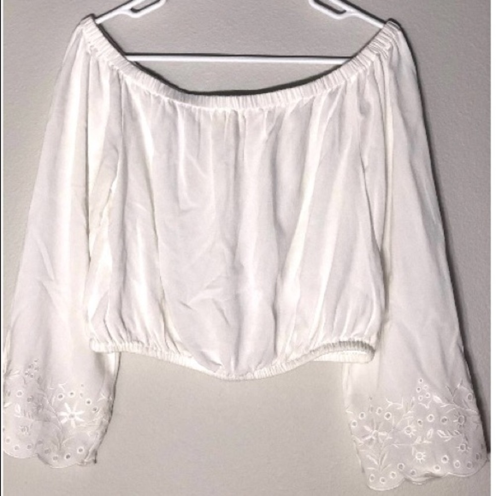White Flowy Cropped Long Sleeve